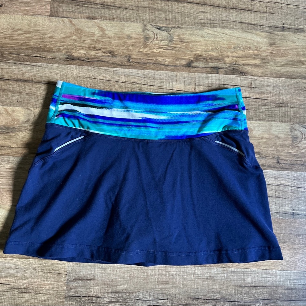 Athleta Blue Athletic Tennis Golf Lined Skort Skirt Women’s Small Zipper Pocket